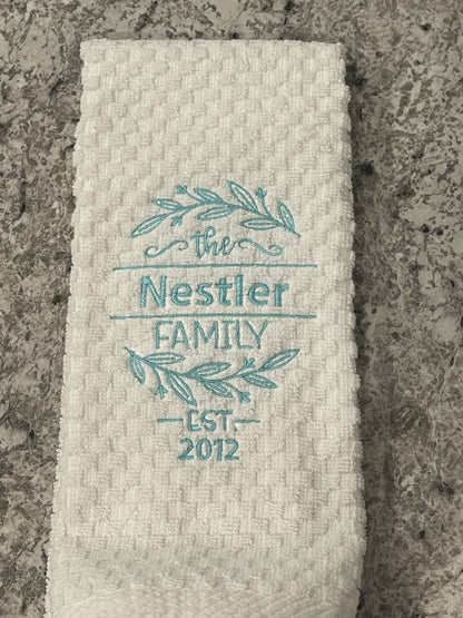 Personalized 'The Family/Est' Kitchen Hand Towel- Set of 2